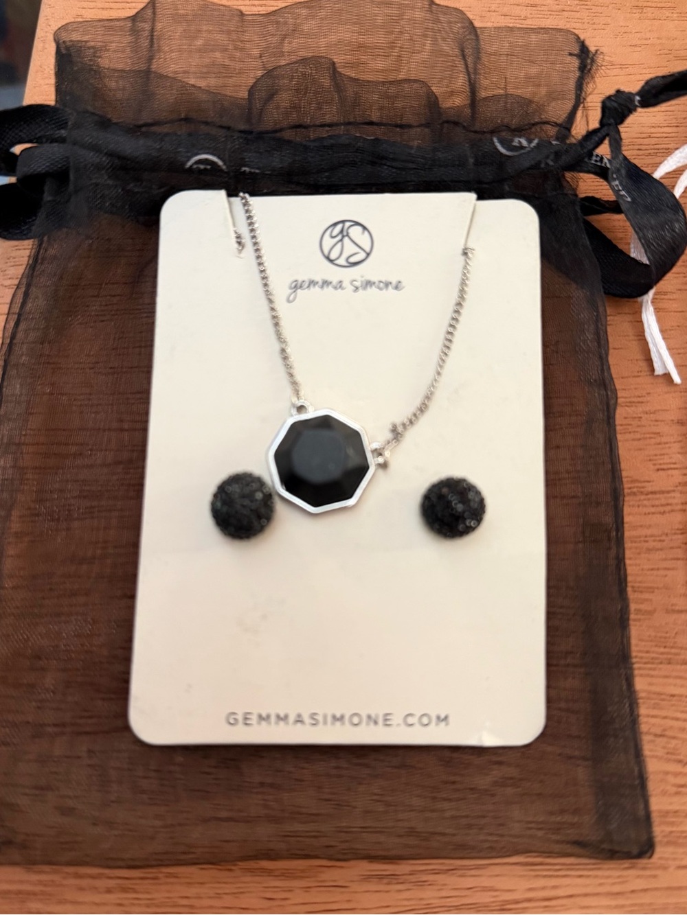 Gemma Simone Black Octagon Pendant Necklace with Black Studs